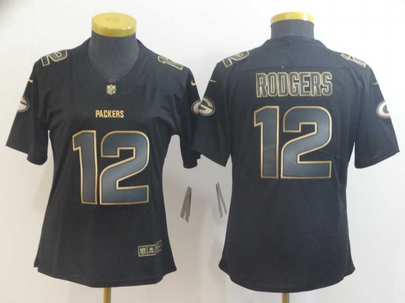 Women Nike Packers 12 Aaron Rodgers Black Gold Vapor Untouchable Limited Jersey